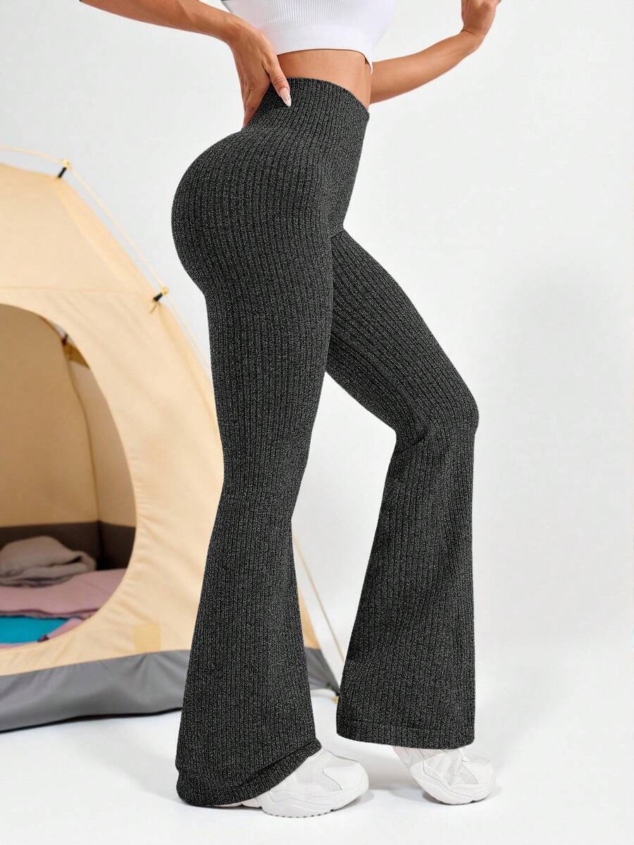 宽腰喇叭腿运动紧身裤 - 黑色 - 查看 1