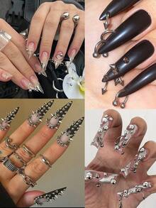 3D银色金属铆钉美甲装饰品，3D合金朋克美甲配件Y2K哥特星空行星铆钉锥形美甲用品，金色美甲打孔笔，美甲凝胶指甲油美甲沙龙用品 - 彩色 - 查看 2