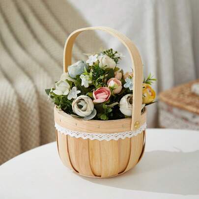 Woven Flower Basket Elegant Rustic Large Capacity Lightweight Portable Basket For StorageHandwoven Flower Basket Rustic Elegant Storage Organizer For Home Decor Picnic Large Capacity Lightweight Basket With Leather Handles Farmhouse Wedding Seasonal Dis