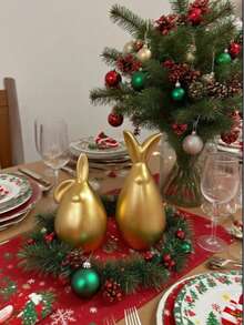 2pcs Gold Rabbit Figurines, Elegant Autumn Decor, Creative Resin Ornaments, Luxurious Holiday Home Decor, Theme Party Accents, Suitable For Dining Room, Living Room, Autumn Decor Area, Windowsill, Home Decoration, Autumn Decor, Theme Party Decoration Christmas Decorations Room Decor Christmas