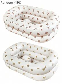1个/多种图案可选 便携式小熊印花充气婴儿浴盆，防滑设计，可折叠易收纳，柔软靠背支撑，适合新生儿洗澡，居家旅行皆宜