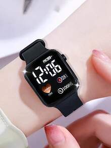 男士商务休闲方形电子表项链戒指手链套装（4件套），休闲时尚风格，送礼佳选，适合男士聚会、商务旅行日常佩戴，是送给朋友、生日、父亲节、圣诞节、万圣节的完美礼物，也是男士的理想之选（不含包装盒）。