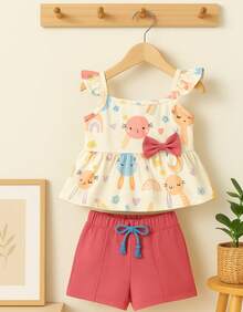 Sublimated Strappy Top + Appliqued Sweatpants Set - Pink - View 4