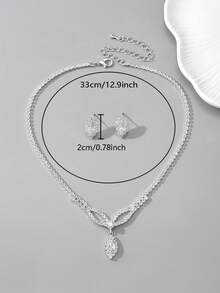 3pcs Set Minimalist Copper Rhinestone & Crystal Necklace & Earrings Jewelry Set, Wedding Accessories