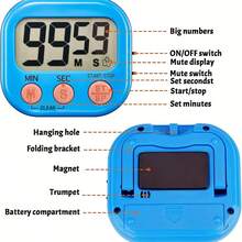1个数字厨房计时器 | 双显示屏，多功能秒表，带开始/停止按钮、闹钟和计数器 - 烘焙必备，现代厨房配件，小巧设计，粉色/白色/绿色/红色/蓝色可选[不含电池] - 彩色 - 查看 10