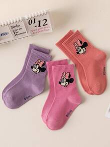 Disney 3/6双装儿童可爱米妮老鼠袜子，女童中筒袜，韩版卡通，男童春秋季婴儿袜 - 彩色 - 查看 4