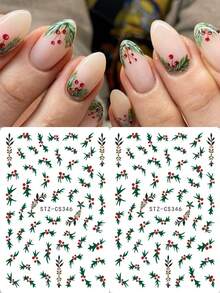 2 件节日圣诞美甲贴纸红色冬青圣诞冬季自粘指甲贴花 DIY 美甲美甲装饰配件 - 彩色 - 查看 5