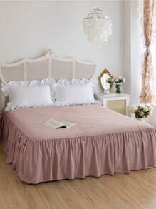 1pc Bed Skirt, Bedding, Soft & Breathable Bed Sheet With Ruffled Hem And Elastic Band, Comfortable Sleep, Lightweight & Elegant, Cloud-Like Soft Texture, Fits Twin, Full, Queen, King Size Beds, Machine Washable, Princess Style Room Decor - Dusty Pink - View 9