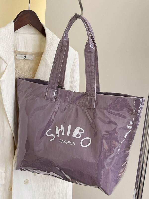 1pc Women's Fashion Versatile Handbag, PVC Shoulder Bag With Letter Design, Large Capacity Tote Bag