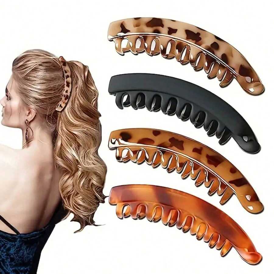 4 Pcs/1pc Banana Clips Claw Hair For Thick Hair , Strong Hold Ponytail Large Banana Clip , Non-Slip Banana Claw Clips Hair For Fine Hair Curly Hair Accessories Women Girls, Hair Claws, Hair Slide, Hair Barrettes - 4pc - View 1