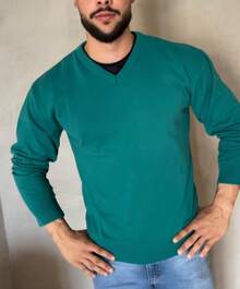 Basic V-Neck Knit Top, Fall/Winter, Regular Fit - 查看 1