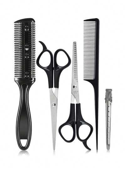 5pcs Professional Hair Styling Tool Set - Includes Hair Cutting Scissors, Comb, And Thinning Shears For Perfect Haircuts And Thinning