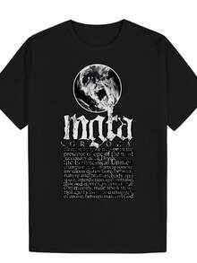 Camiseta Casual de Poliéster para Hombre con Estampado de Calavera Gótica y Letras. Cuello redondo. Manga corta. Ajuste Regular. Ropa de Verano. Negro. Camiseta gótica - Negro - Ver 1