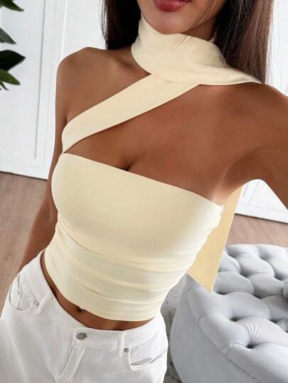 Parte superior corta tipo bandeau de tela de punto para mujer, ideal para primavera/verano, vacaciones, con tirantes ajustables, apropiada para tomar el té por la tarde, pasear por la calle, vacaciones, para usar en capas, fiestas, citas, San Valentín, Pascua, carnaval, playa, cruceros, viajes a la ciudad, Año Nuevo, fiestas de San Valentín, ropa casual exterior