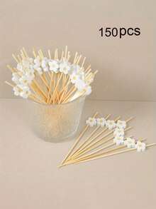 100pcs Sweet Daisy Theme Food Picks Flower Dessert Fruit Forks, Toothpick Sticks, Flower Picks, Perfect For Drinks, Desserts, Appetizers, Fruit & Dessert Decorations, Party, Wedding, White Mini Food Picks For Decoration, Kitchen, Summer Parties, Durable, Fun Drink Accessories Holiday Birthday Party Decorations Supplies - Multicolor - View 12