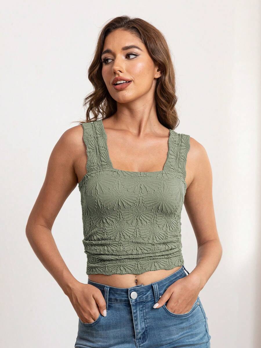 Stylish Ribbed Tank Top For Women - Sleeveless Crew Neck, Stretchy & Comfortable Solid Color Shirt For Casual Attire, Summer Tank Tops - Green - View 1