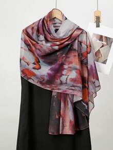 1条女士波西米亚水彩印花围巾，轻盈雪纺披肩，优雅百搭日常围巾（此款围巾采用单面印花雪纺面料，尺寸为70*180厘米。佩戴效果因人而异。请注意，我们不接受因材质或尺寸问题而提出的退货。） - 紅色 - 查看 5