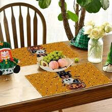 1/2/4/6 Piece Table Mat Set, Halloween Themed Style, Bat Pattern Print, Size 30x45 Cm. Polyester Halloween Placemats Are Suitable For Home Kitchens/Heat-Resistant Tablecloths, Easy To Clean, And Are Ideal Accessories For Home Kitchen Dining Tables. They Are Suitable For Family Gatherings And Indoor Occasions, And Are The Best Choice For Halloween Decoration.