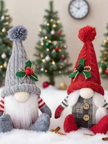 1pc Christmas Decoration, American Country Style Faceless Old Man Figurine, Gnome Sitting Desk Decor, High-Quality Male & Female Hat Wearing Doll, Detailed & Textured Material Home Decor Christmas Decorations Room Decor