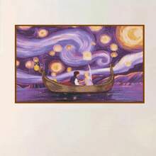 1pc Exquisite 5D Diamond Painting Kit, DIY Art Piece Of Boat Under Pink Starry Sky, Elegant Unframed Room Decor, Full Round Diamond DIY Kit, Leisure & Stress Relief Handcraft With Perfect Dotting Effect