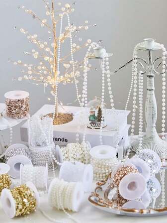 1 pezzo Decorazione natalizia creativa, ornamento per albero di Natale, catena di perle finte fai-da-te, creatore di atmosfera per hotel, decorazione a stella rotonda trasparente con perline e paillettes per scena natalizia, catena di perline appesa per ornamento albero di Natale