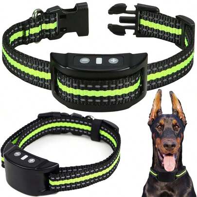 Rechargeable Anti-Bark Dog Collar, Waterproof Anti-Barking Training Collar, Bark Control Collar, Smart Anti-Bark Device, Pet Supplies, Dog Collar, Puppy Supplies, Birthday Dog Supplies, Pet Supplies, Puppy Pet Supplies, Puppy Accessories, Dog Necessities, Dog Supplies, Puppy Pet Supplies, Puppy Supplies, Outdoor Pet Supplies, Suitable For Small And Medium Dogs, All Breeds, Green