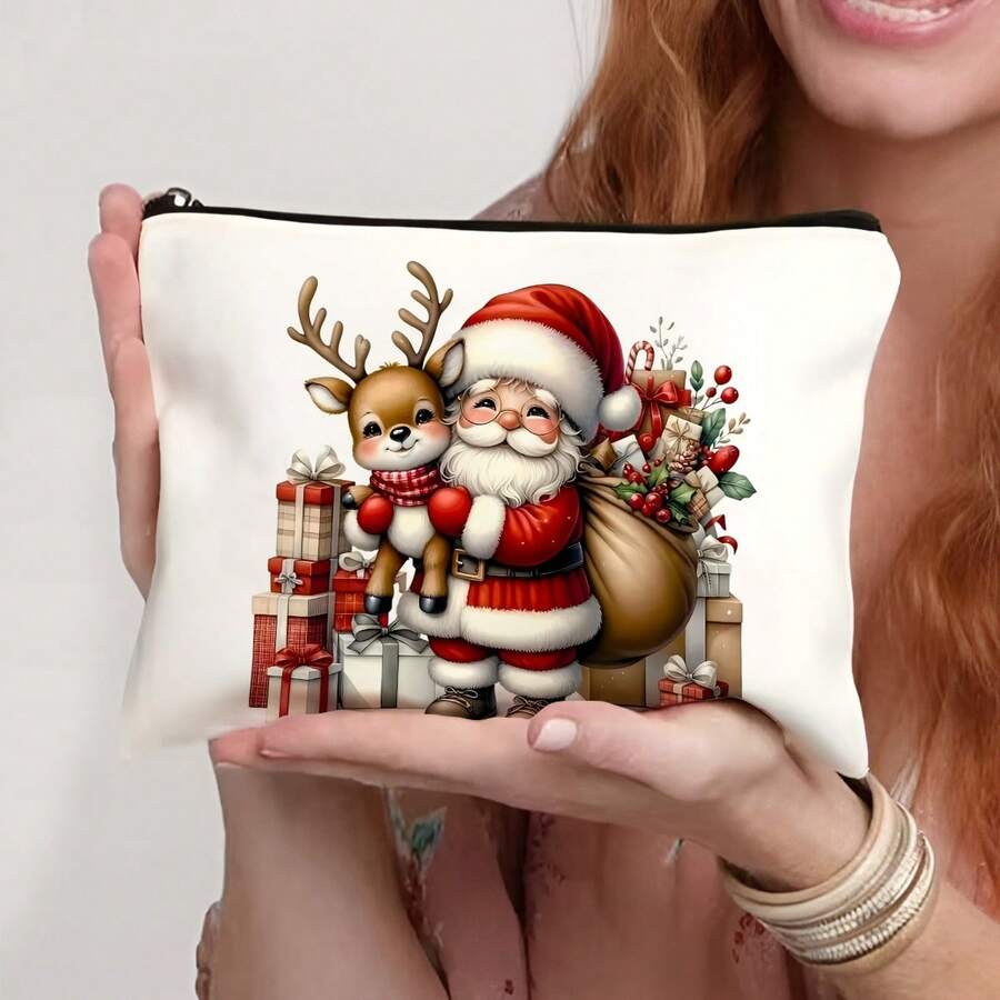 1 حقيبة مكياج بشكل قزم عيد الميلاد الاحتفالي - مقاومة للتلاشي، سحاب قوي مع طباعة الجانب حيوية، خفيفة الوزن وقابلة للطي للسفر، سعة كبيرة متعددة الاستخدامات، هدية مثالية للأعياد والأصدقاء