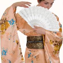 1pc Women White Folding Fan With Silver Flower Pattern, Fashion Dance Fan