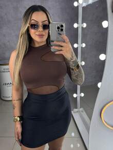 Tank Top Bodysuit With Black Tulle, No Pads, Suplex, Polyamide, Gringa Fashion, Women's Bodysuit, Sexy Bodysuit, Tight Bodysuit, Modern Bodysuit, Stylish Bodysuit, Tumblr Bodysuit, Pinterest Bodysuit, 2025 Bodysuit, Sheer Bodysuit, Night Bodysuit, Going Out Bodysuit, Club Bodysuit, Bar Bodysuit, Fashionista Bodysuit, Influencer Bodysuit, Photo Bodysuit, Look Bodysuit, Viral Bodysuit, Bold Bodysuit, Hot Bodysuit, Elegant Bodysuit, Sophisticated Bodysuit, Body Of The Moment, Bodysuit That Enhances The Body, Body That Shapes Curves, Body That Slims The Waist, Bodysuit With Tulle Detail, Classic Black Bodysuit, Versatile Bodysuit, Easy To Match Bodysuit, Bodysuit That Matches Everything, Plain Bodysuit, Minimalist Bodysuit, Fashion Bodysuit, Casual Chic Bodysuit, Bodysuit For All Occasions, Powerful Woman Bodysuit, Sensual Bodysuit, Tailored Bodysuit, Bodysuit With Strategic Cutouts, Bodysuit For Dinner, Bodysuit For Meeting, Bodysuit For Hanging Out, Bodysuit To Wear With A Skirt Or Pants - 鏽棕色 - 查看 2