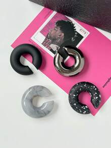 4 件套简约亚克力彩色糖果 C 形夹式耳环，适合女性日常佩戴 - style3 - 查看 12