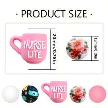 25pcs Silicone Beads, Pink 3D Nurse Cup Shaped Silicone Beads, Floral & Medical Element Print Round Beads, Suitable For Jewelry Making, Decoration, Earrings, Necklaces, Bags, Pens, Phone Chains, Makeup Brushes, Keychains And Other DIY Projects