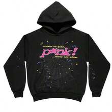 Men's Hip Hop Spider Web Pattern Letter Pattern Harajuku Retro Hoodie Long Sleeve And Pants  For Men And Women - 黑色上衣 - 查看 1