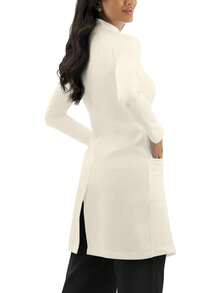 纯色拉链前襟双口袋实验服春季款 - 杏色 - 查看 4