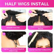 Drawstring Kinky Curly Half Wig Full Machine Made Natural Hairline 200% Density Blend With Natural Hair Glueless Jerry Curly Human Hair Wigs Full Density - Natural Black - 查看 4
