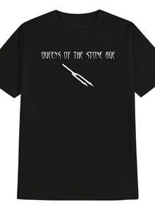 Men's Casual Crew Neck T-Shirt - "Queens Of The Stone Age" Graphic Tee, Black With White Print, Lightweight Polyester, Summer Essential For Men - màu đen - Xem 1