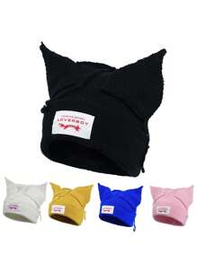 1 件时尚条纹耳朵设计做旧织物标签针织帽，温暖适合秋冬装无檐帽秋季装 - 彩色 - 查看 13