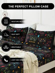 1/2 件装轻盈透气枕套，电子游戏卡通图案，柔软舒适，信封式开口，抗皱，呵护秀发和肌肤，改善睡眠，不含枕芯，适用于卧室、床上用品，超柔软透气，无填充物，可机洗，适用于客厅、家居、卧室装饰、房间装饰，通过 OEKO-TEX 认证 - 彩色 - 查看 5