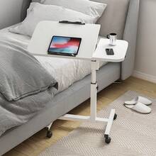 Side Table Height Adjustable 60-95 Cm, Mobile Bedside Table On Casters, Overbed Table With Tiltable Table Top, Small Wooden Nursing Table, Desk For Sofa, Living Room, Bedroom - trắng - Xem 2
