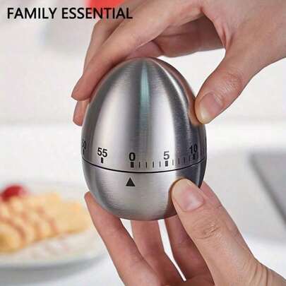 1 件不锈钢机械厨房计时器，60 分钟蛋形烹饪计时器，手动倒计时器，适用于烹饪、烧烤、运动、学习 - 家庭、宿舍、房车必备工具，无需电力