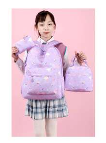 New Elementary School Girl Backpack Three-Piece Set Fashion Print Princess Style Foreign Trade - Blue - View 3