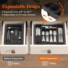 Silverware Drawer Organizer, Expandable Utensil Tray For Kitchen, Adjustable Flatware And Cutlery Holder For Spoons Forks, Plastic Kitchen Organizers And Storage, Black - Svart+++8,9-14,7+x+12,2+x+1,7+tum+(7+ platser) - Visa 2