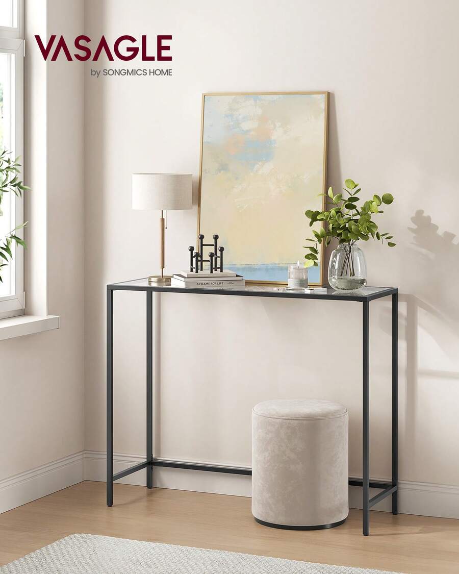 VASAGLE Console Table, Entrance Table, Sofa End, Tempered Glass Table Top, Easy Assembly, Adjustable Legs, For Living Room, Entryway, Corridor, Ink Black, Transparent - Black - View 1
