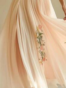 Women's Temperament Long Skirt Printed V-Neck Short Sleeved Dress - Hồng - Xem 4