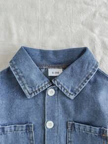 3pcs/Set Baby Boy Casual Short Sleeve T-Shirt, Long Sleeve Denim Shirt, And Dual Pocket Denim Pants, Vacation Style Versatile Retro Street - Blue - View 7