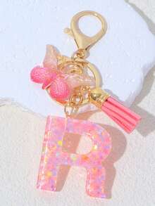1pc A-Z Letter Butterfly Children's Bag Charm, Bag Accessory, Butterfly Tassel Letter Pendant Keychain, Pink Glitter Letter Keychain With Butterfly Tassel, Girls Bag Charm, Party Gift - Pink - View 26