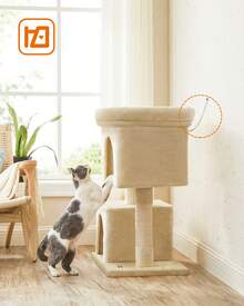 Feandrea Cat Tree, 84 Cm Tower, L, Condo For Large Cats Up To 7 Kg, Large Perch, 2 Caves, Scratching Post, Beige - Beige - View 8