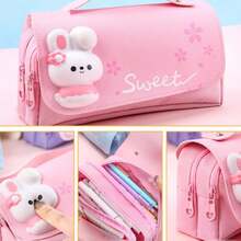 可爱三层铅笔盒，大容量，防水，兔子减压铅笔盒，适合女生和小学生，文具包 - 彩色 - 查看 2