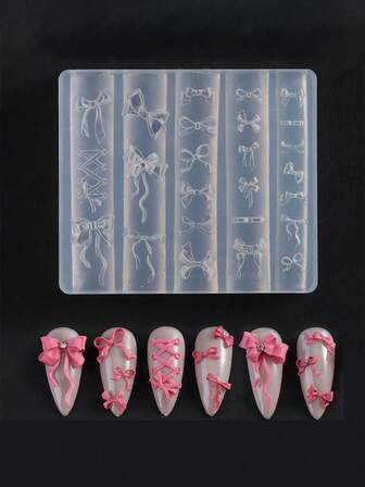 1pc 3D Bow-Shaped Silicone Nail Mold, Self-Adhesive DIY Nail Art Mold, Salon Accessory & Tool, Unscented Nail Decoration Supplies For Women And Girls