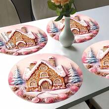 2 piezas/4 piezas/6 piezas Manteles individuales de silicona con estampado de casa de jengibre, decoración navideña, adecuados para mesa de comedor, bar de café, todo el año, manteles lavables para mesa, decoración de habitación, posavasos, manteles de escurrimiento, manteles individuales de cocina y comedor, decoraciones de fiesta interior y exterior, decoración del hogar, regalo ideal