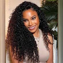 Jerry Curly One Fit All Half Wigs Human Hair 3 In 1 Half Wig Curly Wear & Go Drawsting Wigs No Glue Need Flip Over Half Wig Seamless Clip In  Deep Wave Headband Wig Beginner Friendly For Women - Natural Black - 查看 2